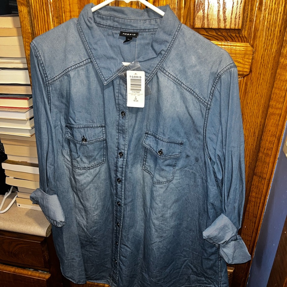 Torrid Blue Casual Button Down Shirt Relaxed Fit